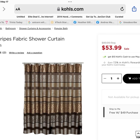 Safari Shower Curtain with Matching Shower Curtain Hooks from Kohl’s - Picture 4 of 6